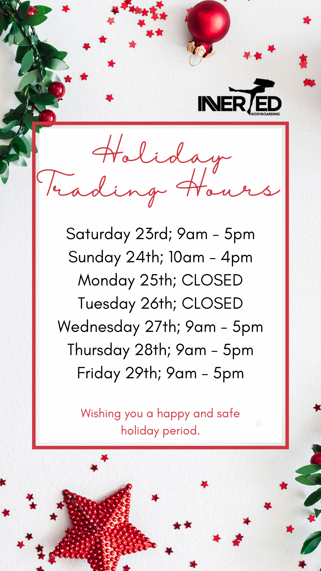 Christmas Holiday Trading Hours 23'